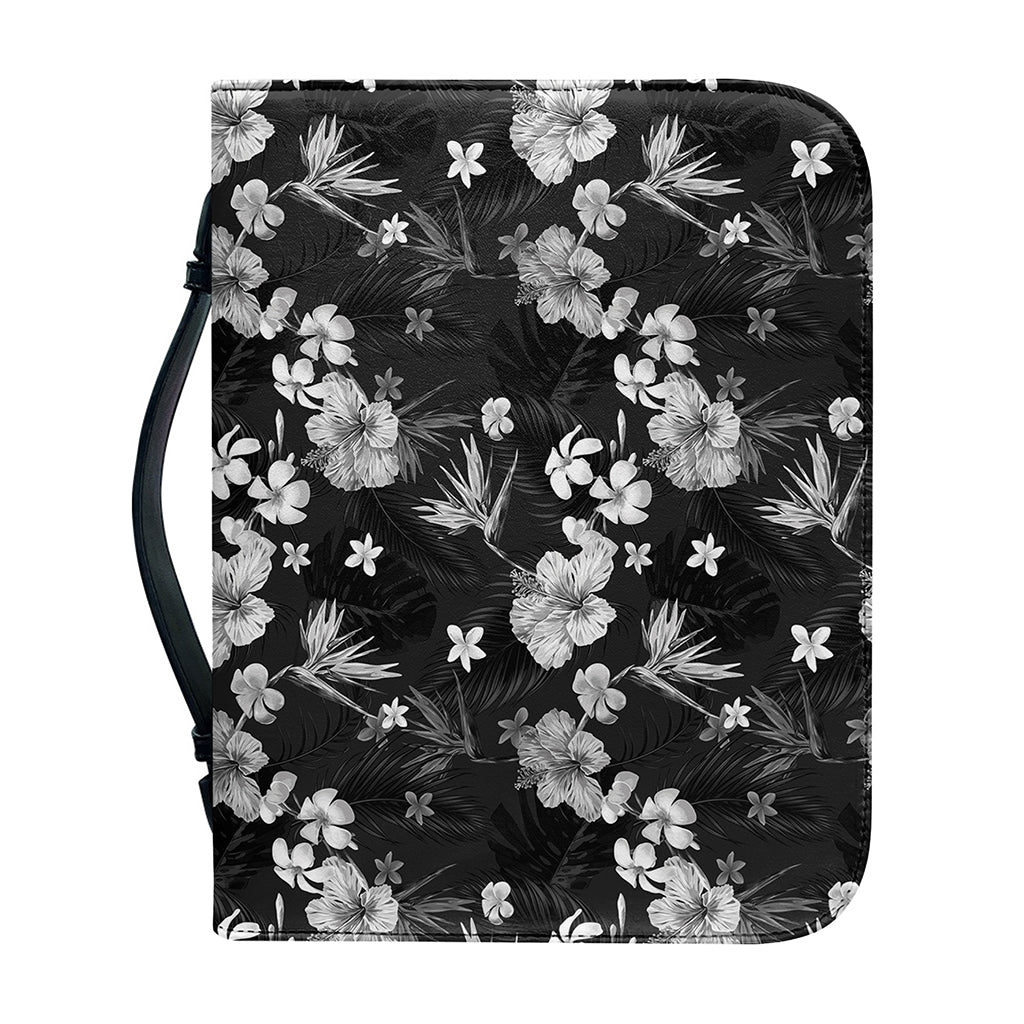 Monochrome Hawaiian Floral Print Leather Bible Cover