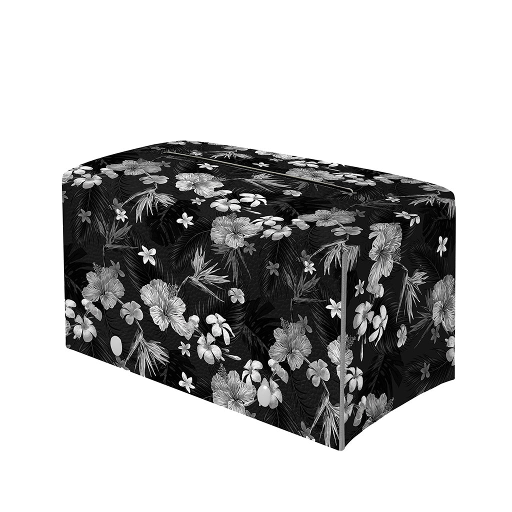 Monochrome Hawaiian Floral Print Leather Tissue Box Cover