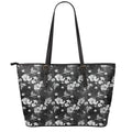 Monochrome Hawaiian Floral Print Leather Tote Bag With Zipper