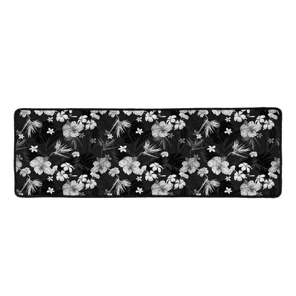 Monochrome Hawaiian Floral Print Long Kitchen Mat