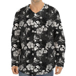 Monochrome Hawaiian Floral Print Long Sleeve Baseball Jersey