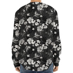 Monochrome Hawaiian Floral Print Long Sleeve Baseball Jersey
