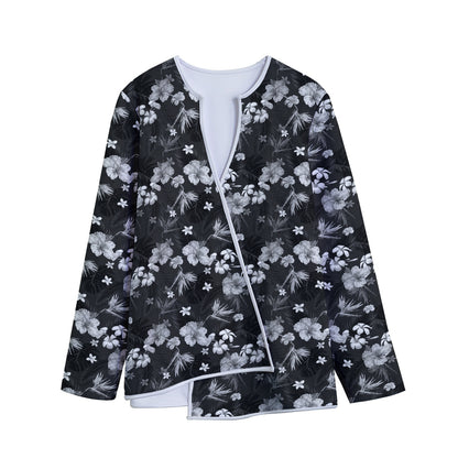 Monochrome Hawaiian Floral Print Long Sleeve Short Coat