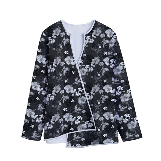 Monochrome Hawaiian Floral Print Long Sleeve Short Coat