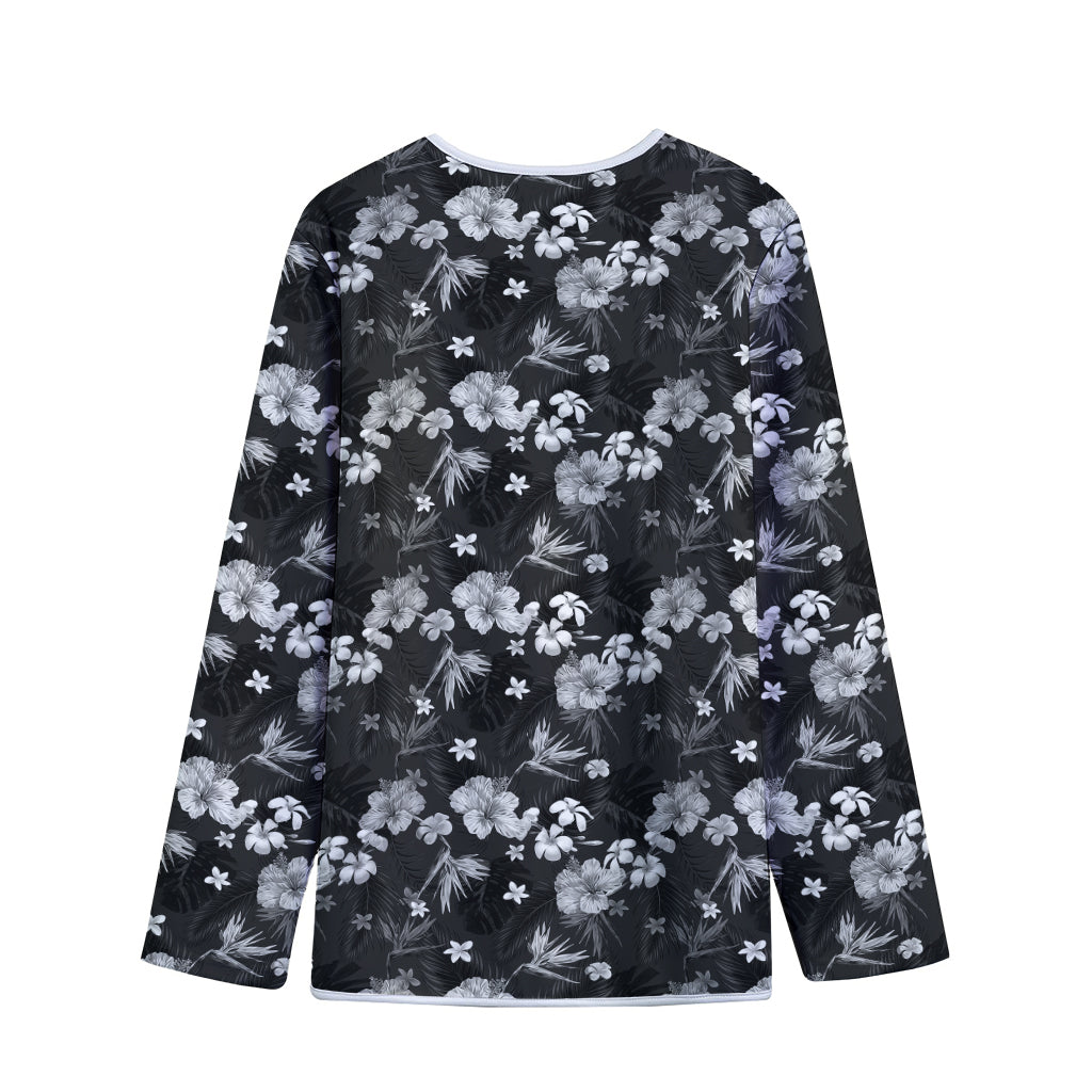 Monochrome Hawaiian Floral Print Long Sleeve Short Coat