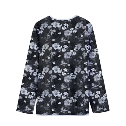 Monochrome Hawaiian Floral Print Long Sleeve Short Coat