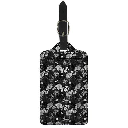 Monochrome Hawaiian Floral Print Luggage Tag