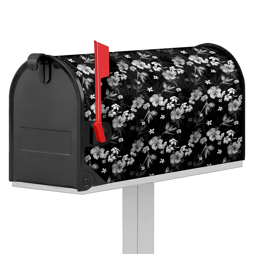 Monochrome Hawaiian Floral Print Mailbox Cover