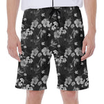 Monochrome Hawaiian Floral Print Men's Beach Shorts