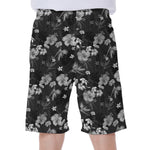 Monochrome Hawaiian Floral Print Men's Beach Shorts