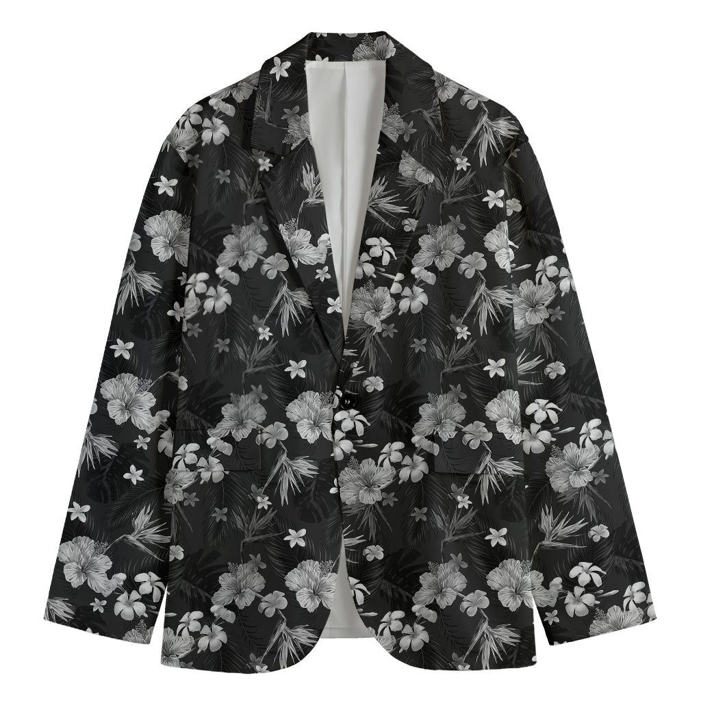 Monochrome Hawaiian Floral Print Men's Blazer