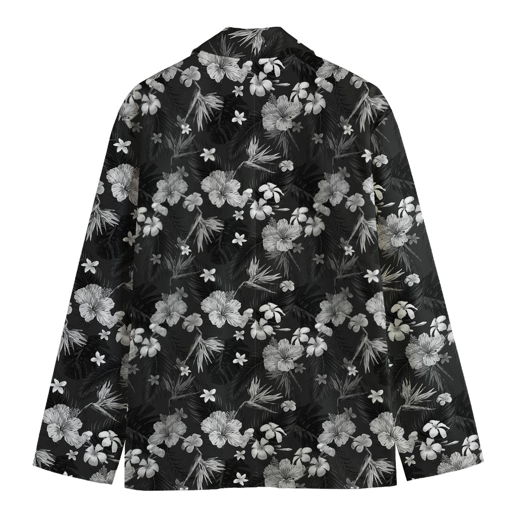 Monochrome Hawaiian Floral Print Men's Blazer