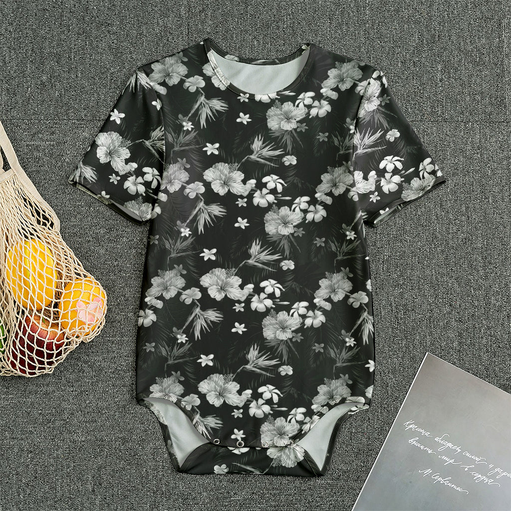 Monochrome Hawaiian Floral Print Men's Bodysuit