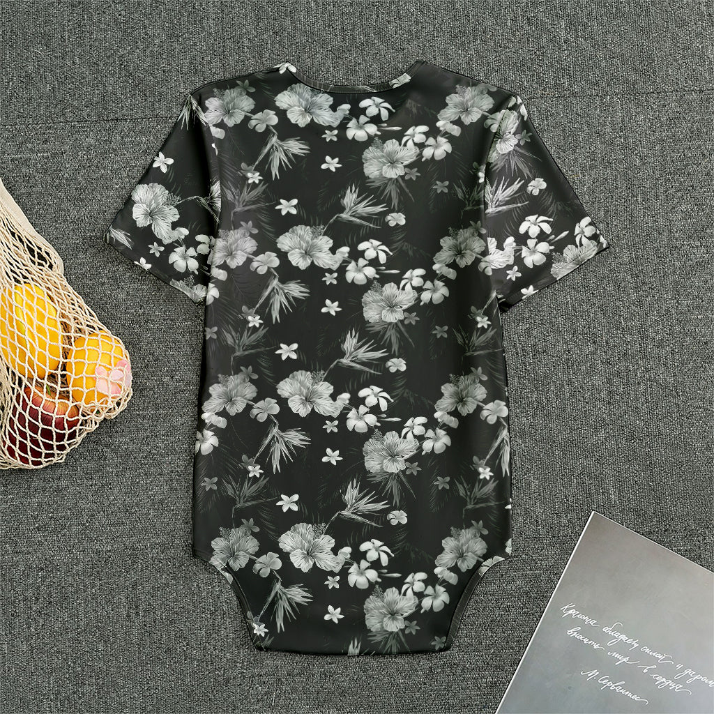 Monochrome Hawaiian Floral Print Men's Bodysuit