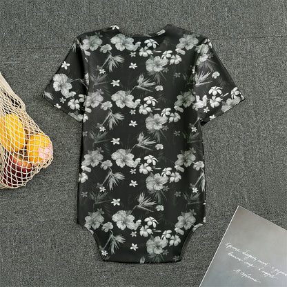 Monochrome Hawaiian Floral Print Men's Bodysuit