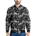 Monochrome Hawaiian Floral Print Men's Bomber Jacket