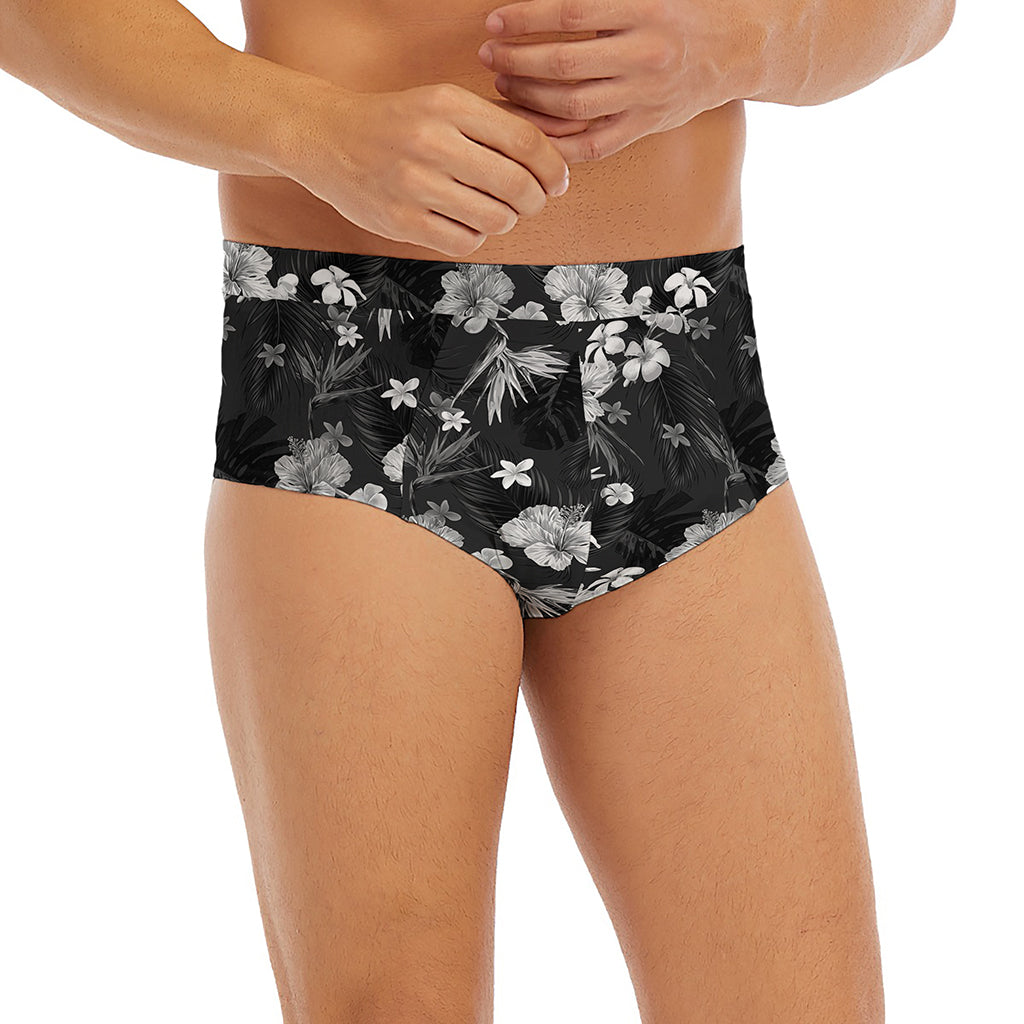 Monochrome Hawaiian Floral Print Men's Briefs