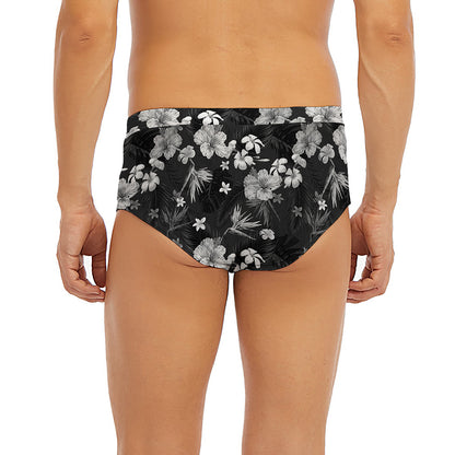 Monochrome Hawaiian Floral Print Men's Briefs