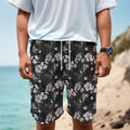Monochrome Hawaiian Floral Print Men's Cargo Shorts