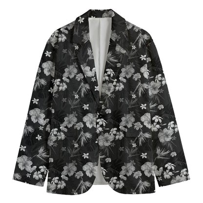 Monochrome Hawaiian Floral Print Men's Cotton Blazer