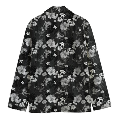 Monochrome Hawaiian Floral Print Men's Cotton Blazer