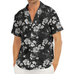 Monochrome Hawaiian Floral Print Men's Deep V-Neck Shirt