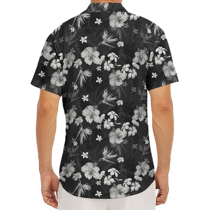 Monochrome Hawaiian Floral Print Men's Deep V-Neck Shirt