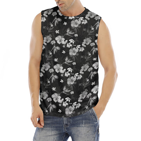 Monochrome Hawaiian Floral Print Men's Fitness Tank Top