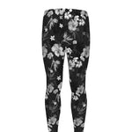Monochrome Hawaiian Floral Print Men's leggings