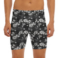 Monochrome Hawaiian Floral Print Men's Long Boxer Briefs