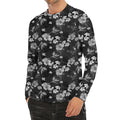 Monochrome Hawaiian Floral Print Men's Long Sleeve Rash Guard