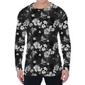 Monochrome Hawaiian Floral Print Men's Long Sleeve T-Shirt