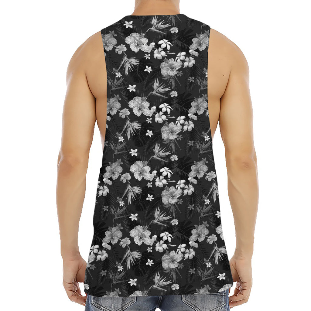 Monochrome Hawaiian Floral Print Men's Muscle Tank Top