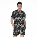 Monochrome Hawaiian Floral Print Men's Romper