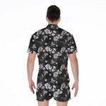 Monochrome Hawaiian Floral Print Men's Rompers