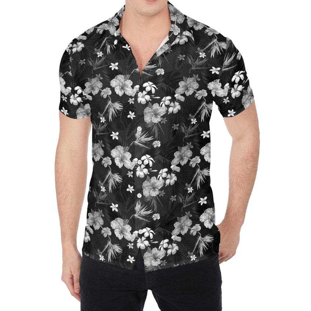 Monochrome Hawaiian Floral Print Men's Shirt