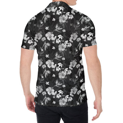Monochrome Hawaiian Floral Print Men's Shirt