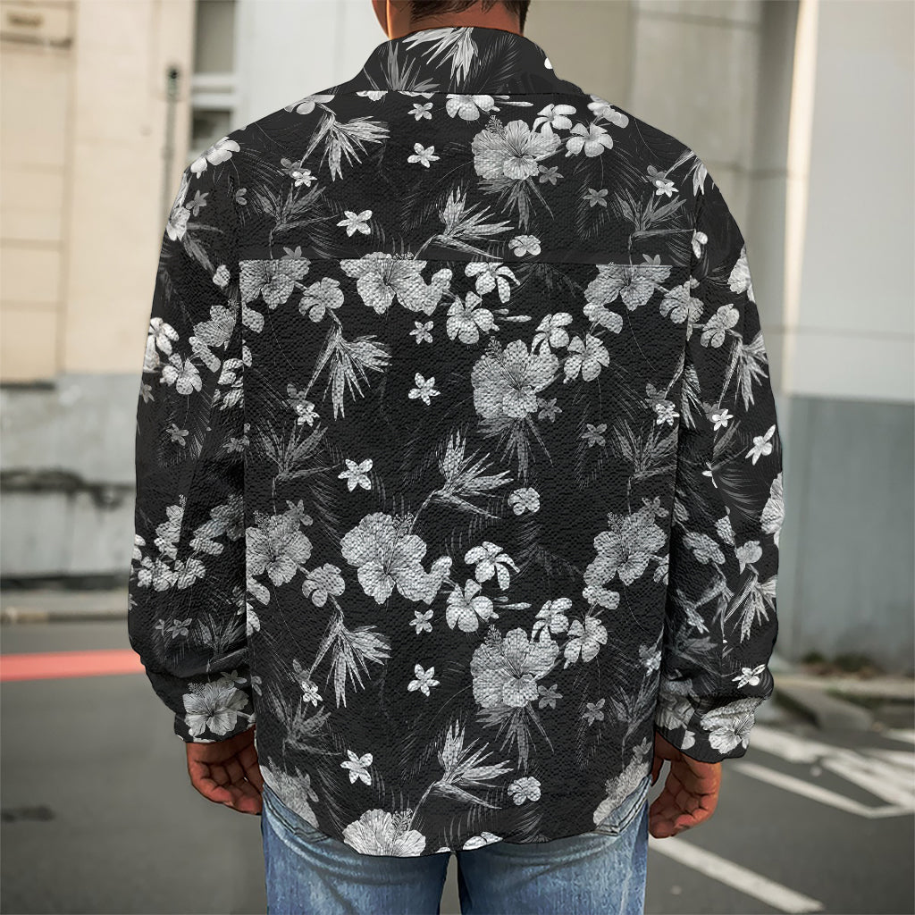Monochrome Hawaiian Floral Print Men's Shirt Jacket