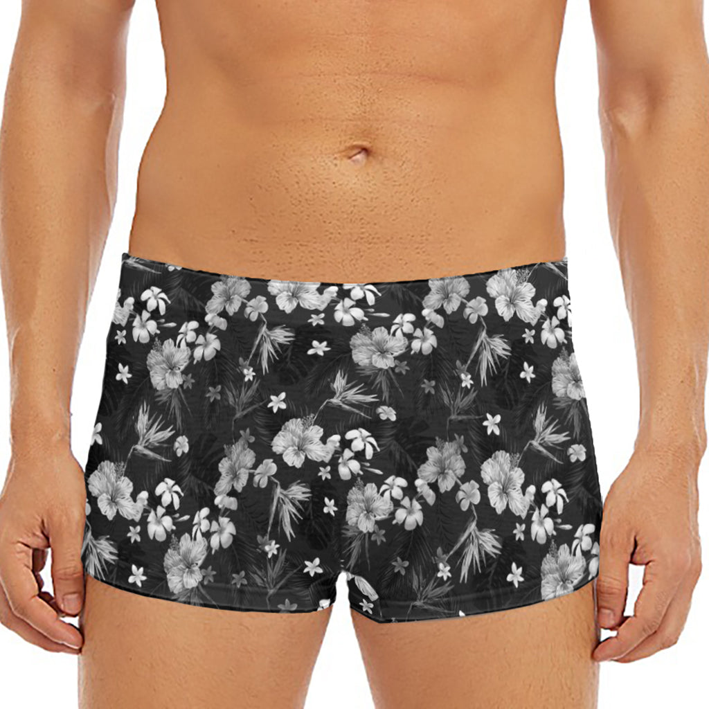 Monochrome Hawaiian Floral Print Men's Short Boxer Briefs