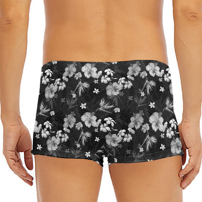 Monochrome Hawaiian Floral Print Men's Short Boxer Briefs