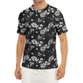 Monochrome Hawaiian Floral Print Men's Short Sleeve Rash Guard
