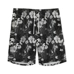 Monochrome Hawaiian Floral Print Men's Sports Shorts