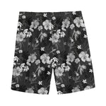 Monochrome Hawaiian Floral Print Men's Sports Shorts