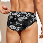 Monochrome Hawaiian Floral Print Men's Swim Briefs