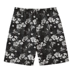 Monochrome Hawaiian Floral Print Men's Swim Trunks