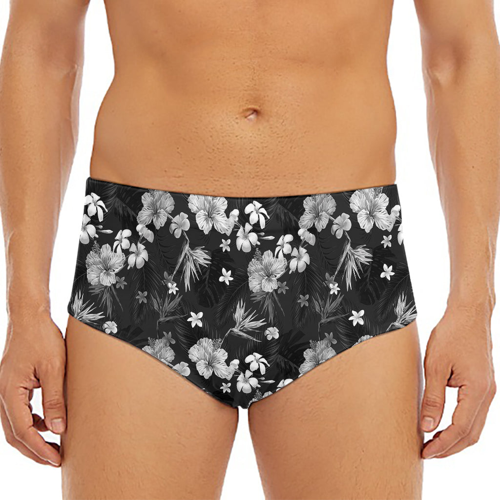 Monochrome Hawaiian Floral Print Men's Triangle Swim Briefs