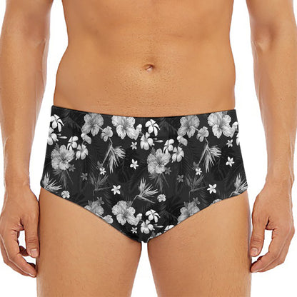 Monochrome Hawaiian Floral Print Men's Triangle Swim Briefs