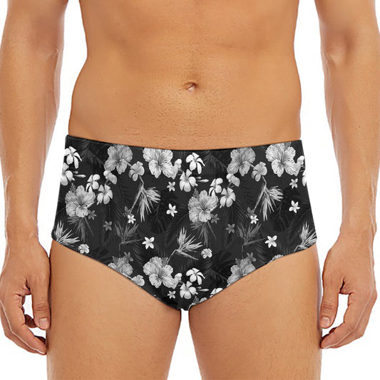 Monochrome Hawaiian Floral Print Men's Triangle Swim Briefs