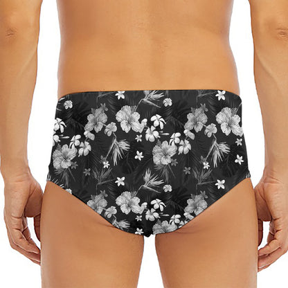 Monochrome Hawaiian Floral Print Men's Triangle Swim Briefs