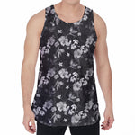 Monochrome Hawaiian Floral Print Men's Velvet Tank Top